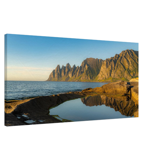 Landscape photography canvas print of Okshornan mountains on Senja island in Norway.