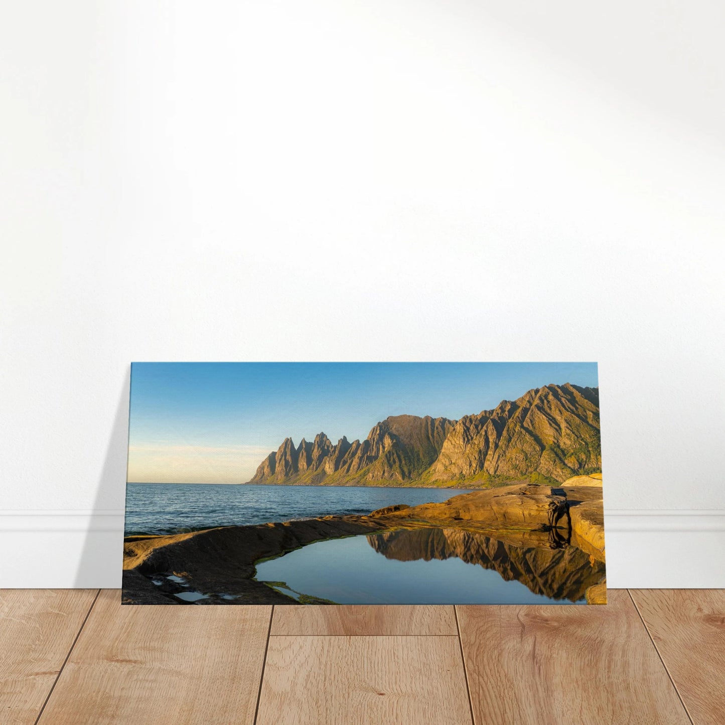 Oksenhornane reflection Senja Norway fjord canvas print