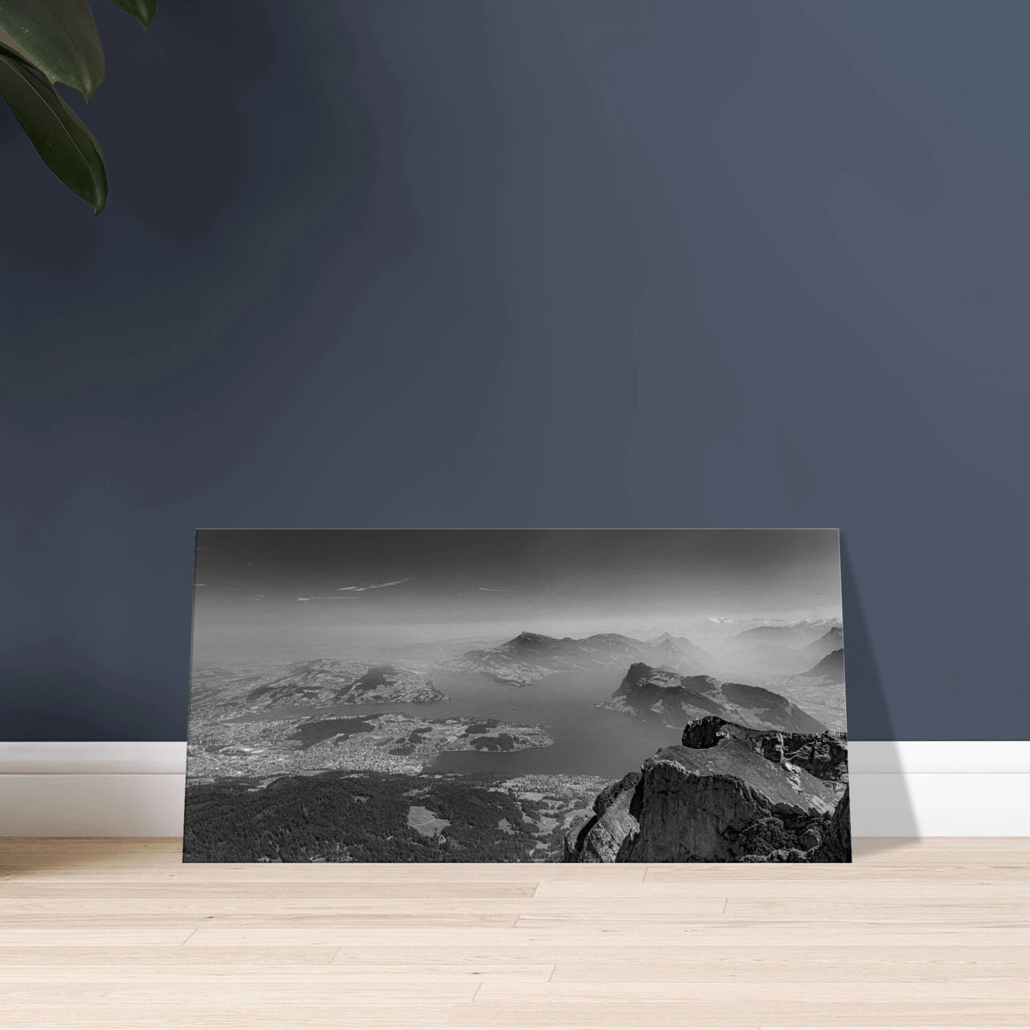 Lake Lucerne black and white panoramic canvas print Swiss Alps