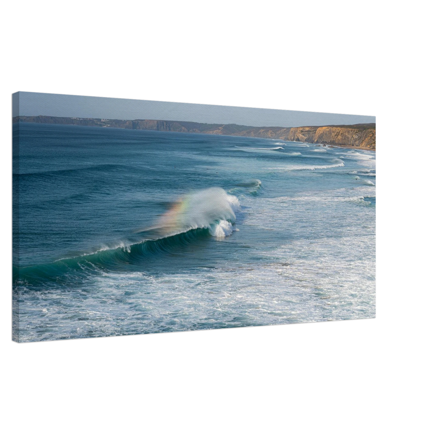 Panoramic Atlantic wave with rainbow at Bordeira Beach Algarve Portugal canvas print
