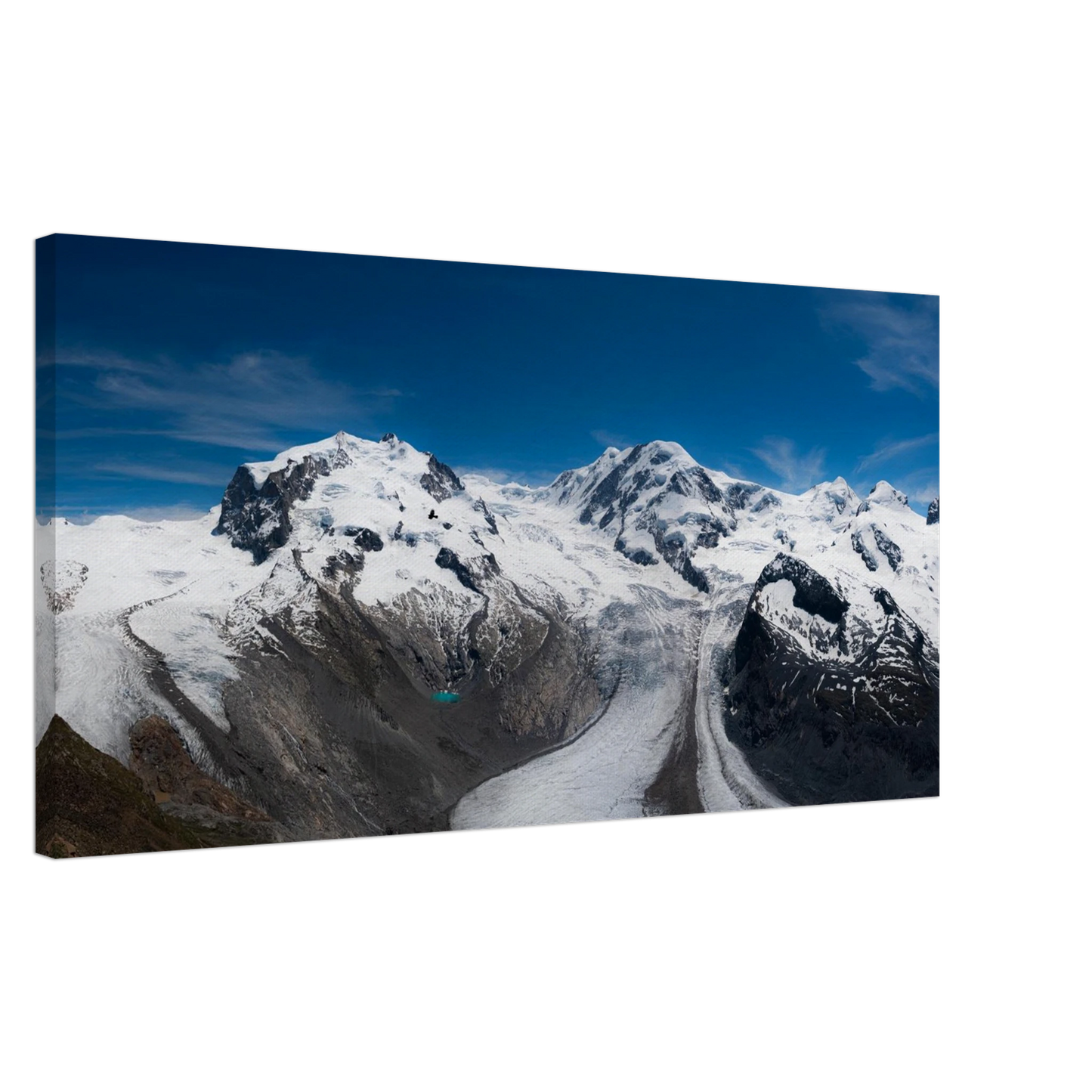 Swiss Alps glacier panoramic canvas print with alpine ice and blue lake