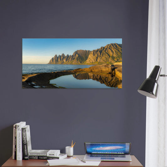 Oksenhornane reflection Senja Norway fjord canvas print
