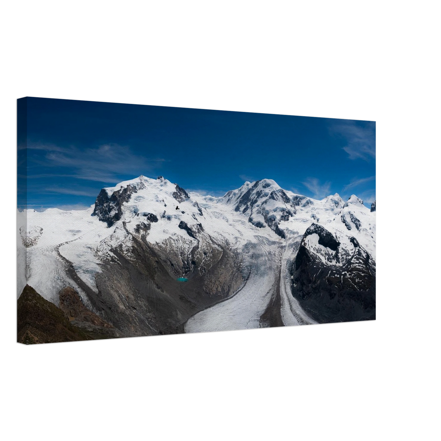 Swiss Alps glacier panoramic canvas print with alpine ice and blue lake
