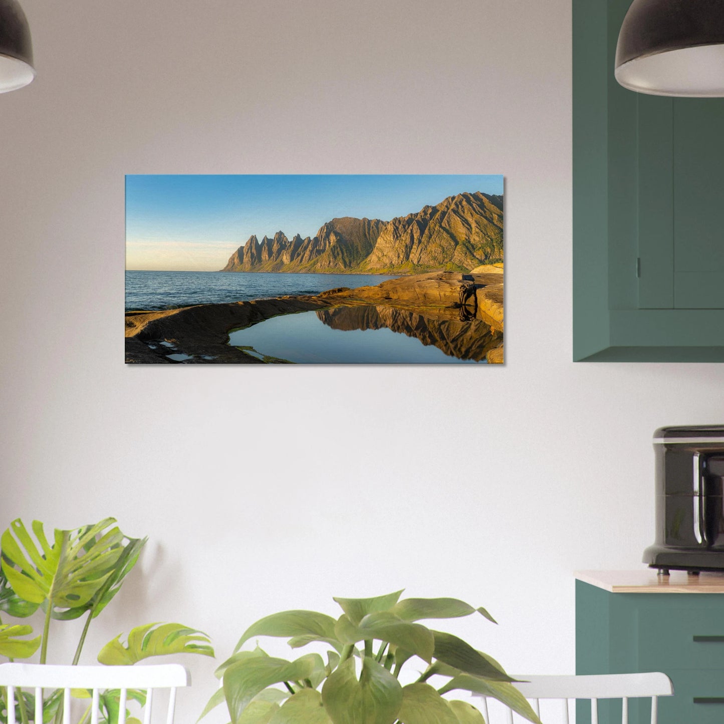 Oksenhornane reflection Senja Norway fjord canvas print