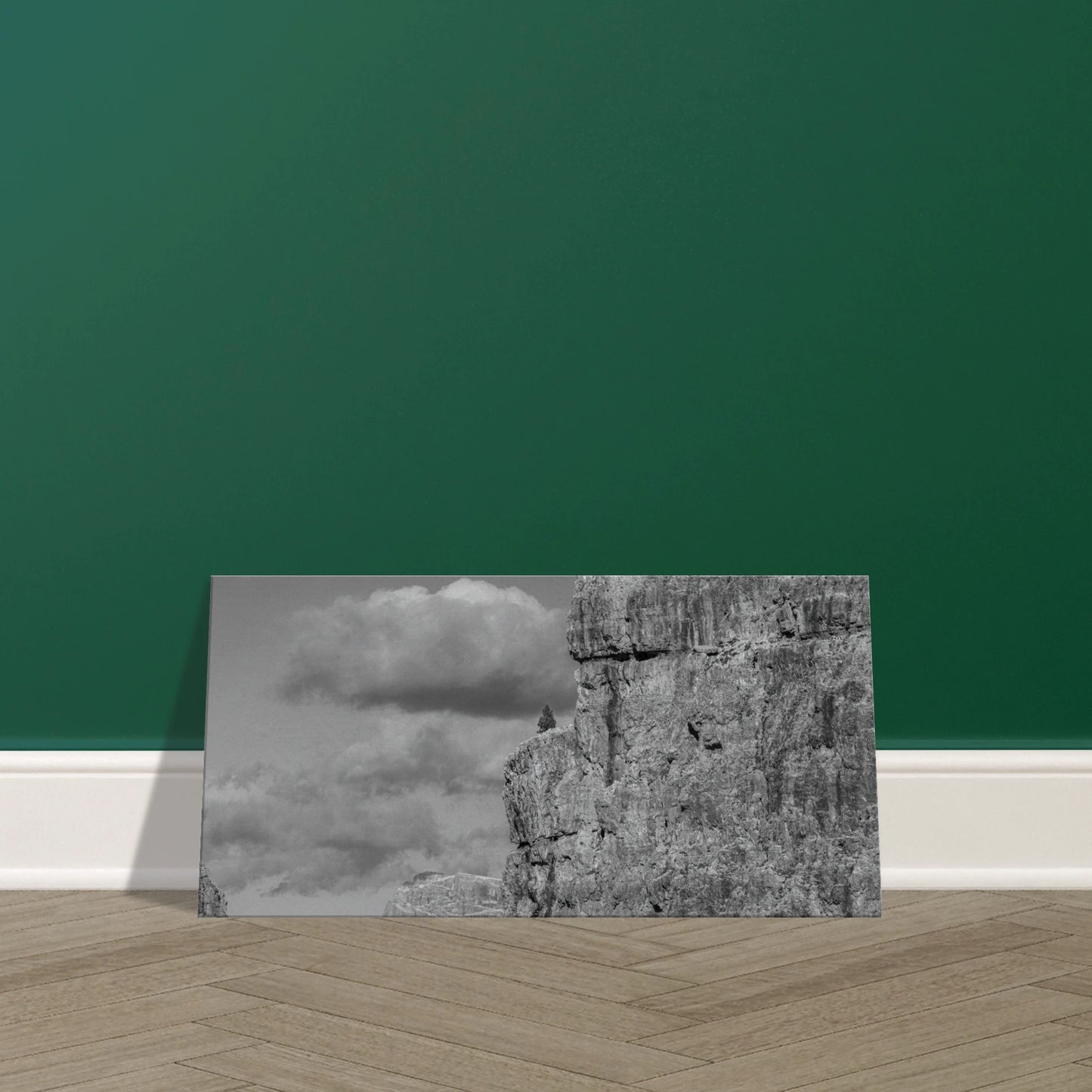 Lonely tree on Dolomite cliff black and white canvas print