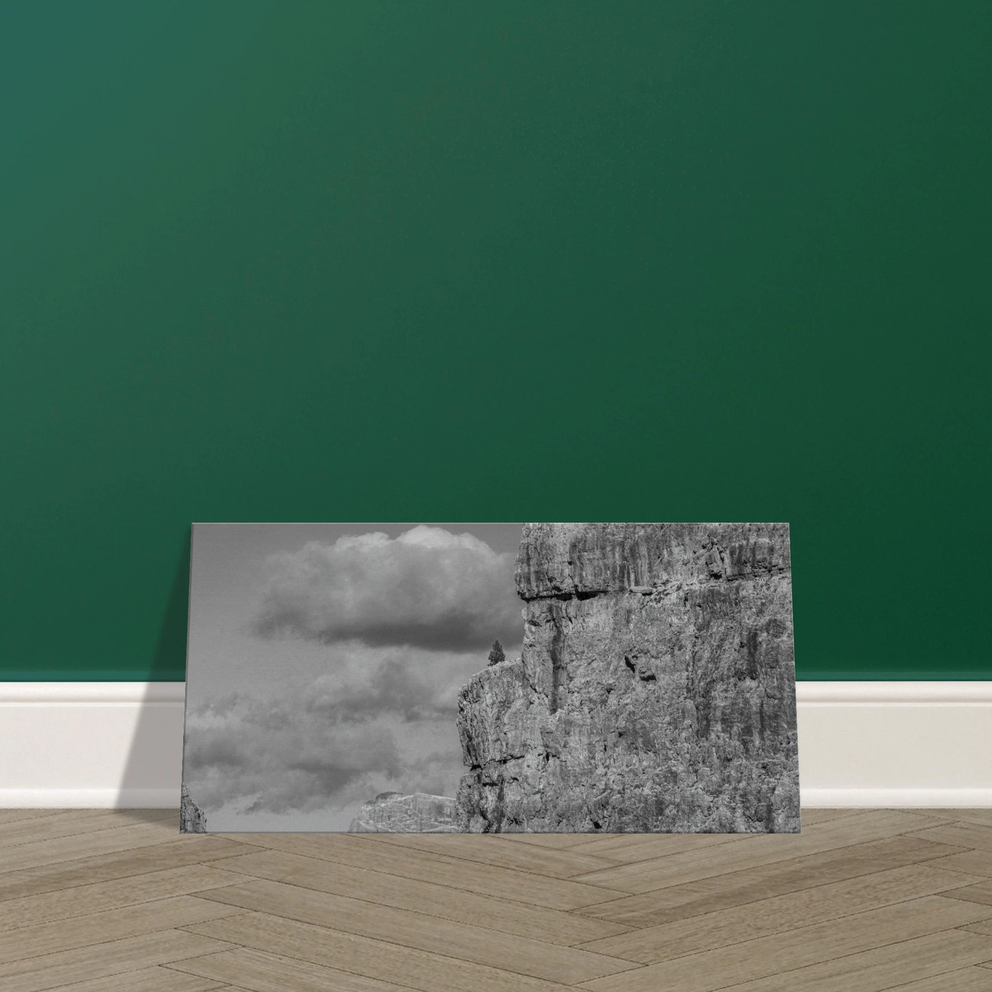 Lonely tree on Dolomite cliff black and white canvas print