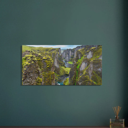 Fjadrargljufur Canyon Canvas Print – Iceland Green Gorge Wall Art