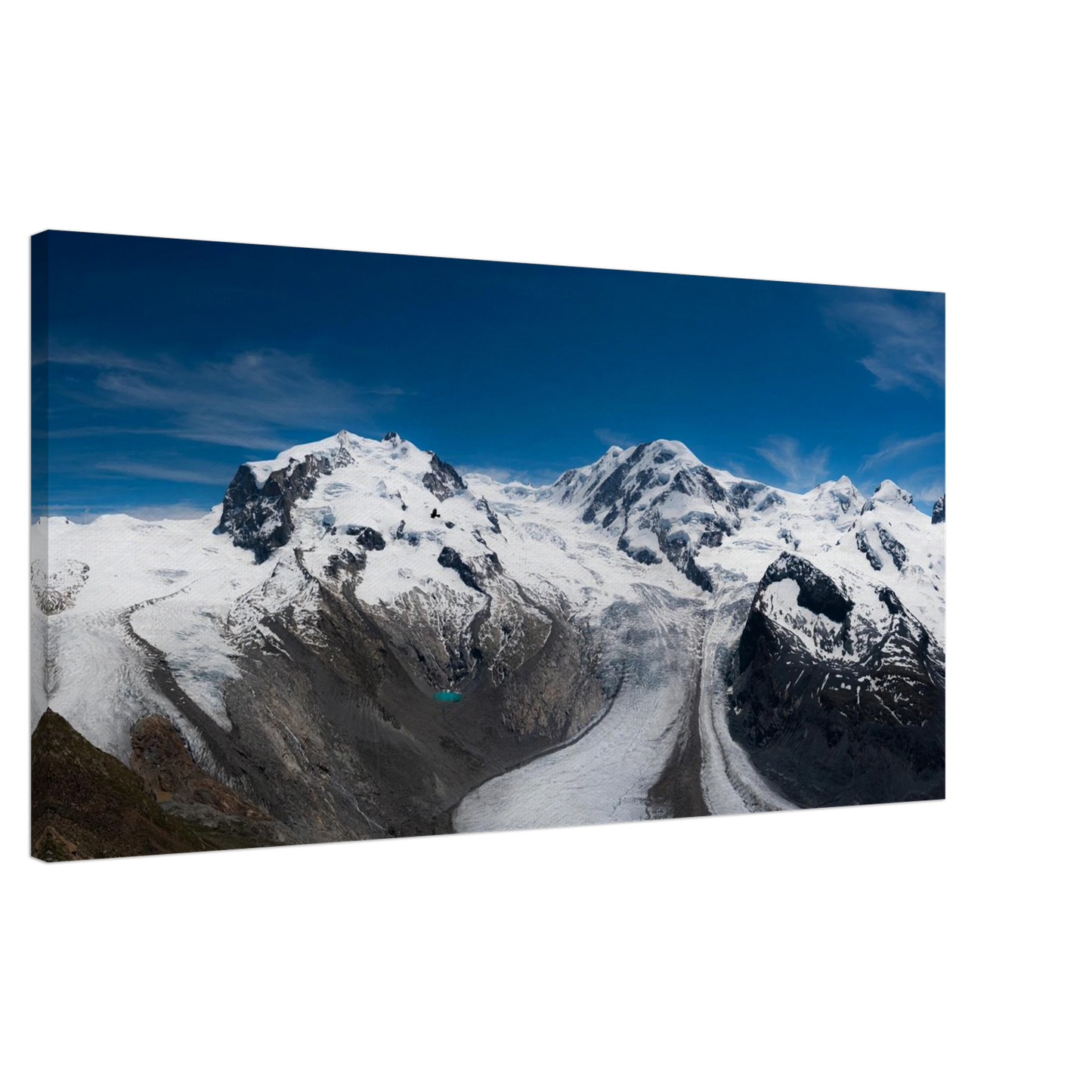 Swiss Alps glacier panoramic canvas print with alpine ice and blue lake