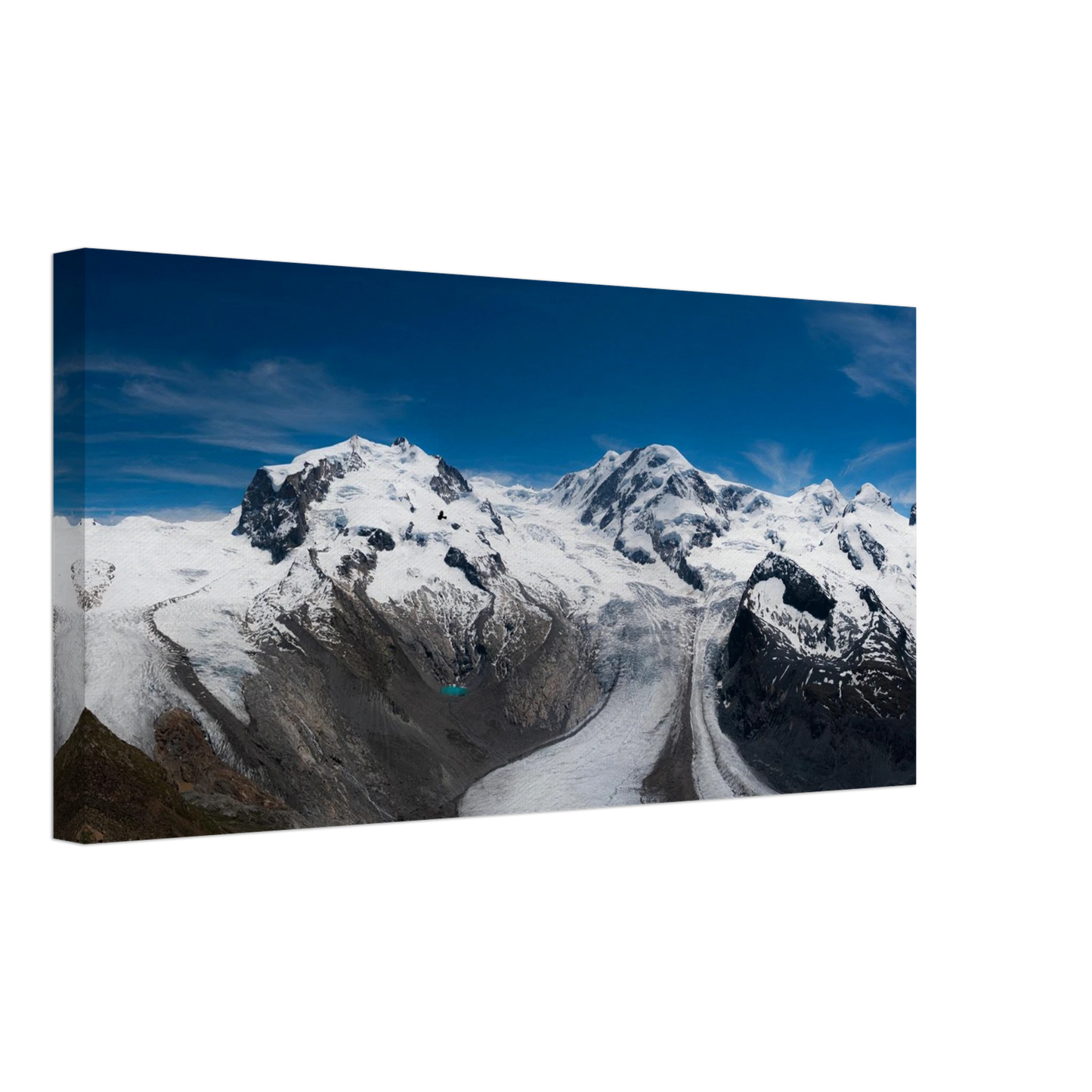 Swiss Alps glacier panoramic canvas print with alpine ice and blue lake