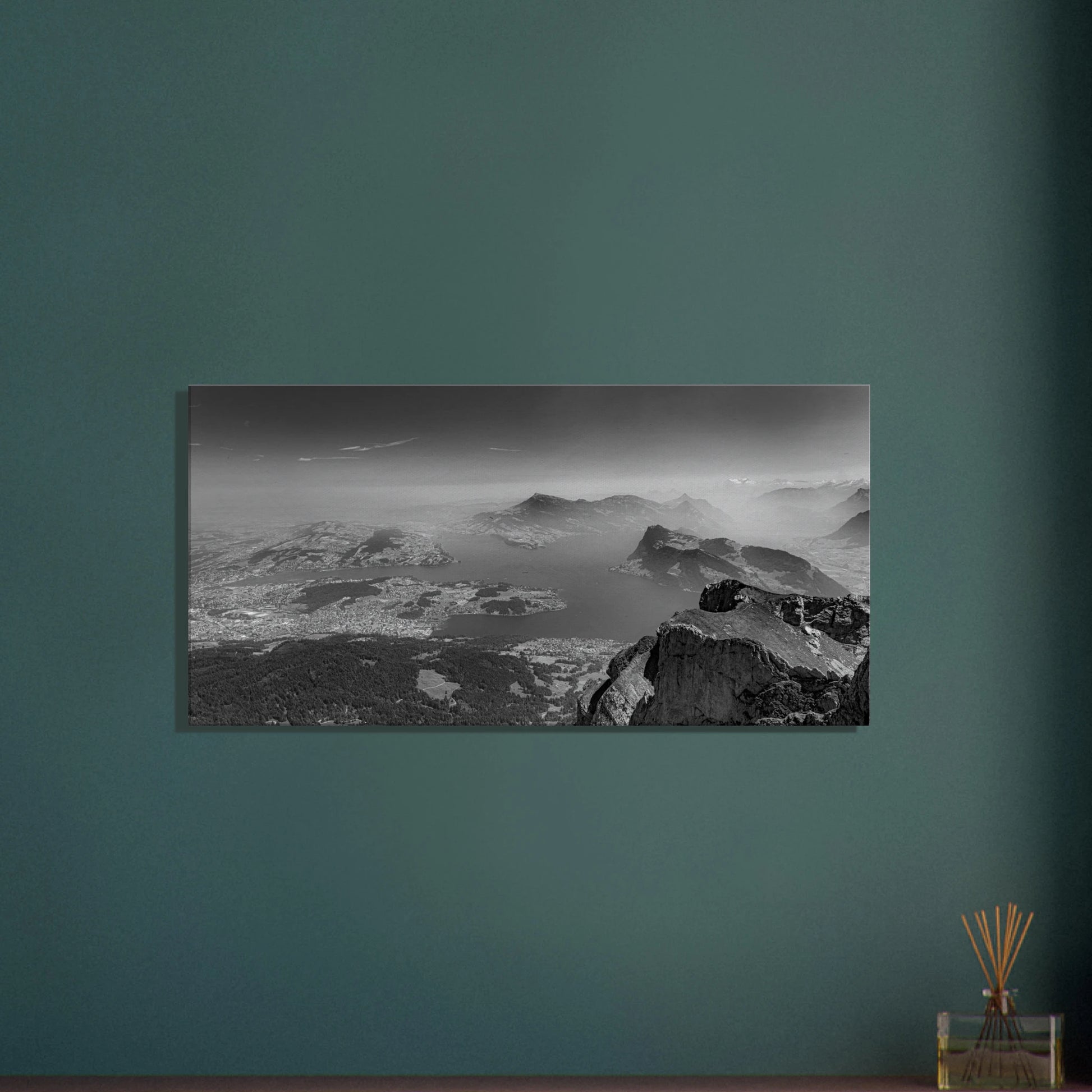 Lake Lucerne black and white panoramic canvas print Swiss Alps