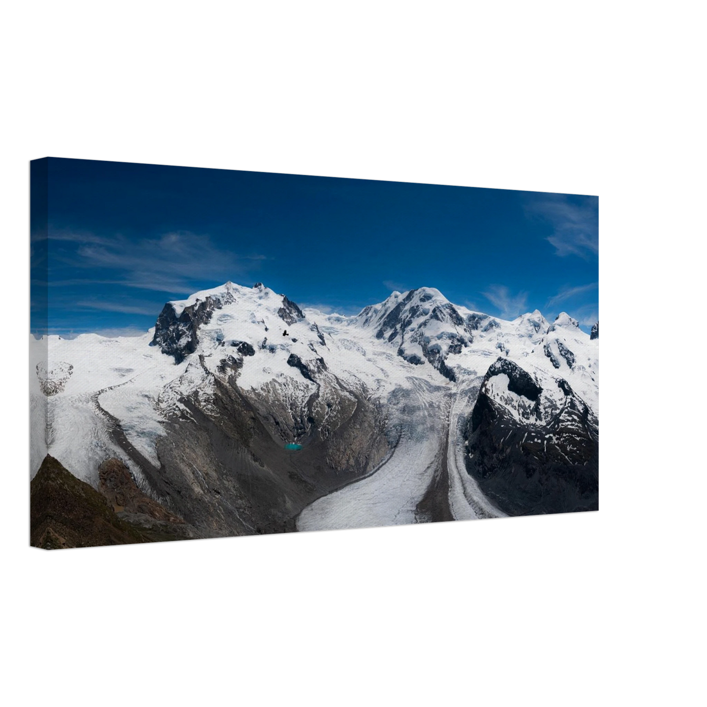 Swiss Alps glacier panoramic canvas print with alpine ice and blue lake
