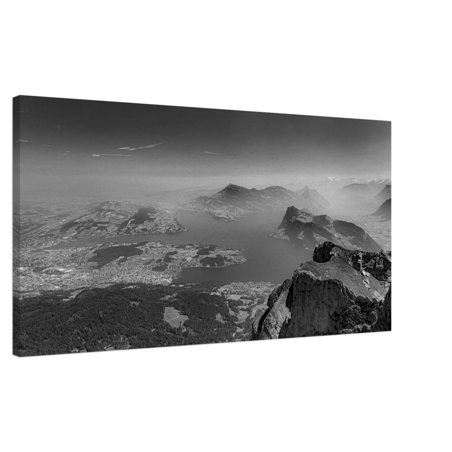 Lake Lucerne black and white panoramic canvas print Swiss Alps