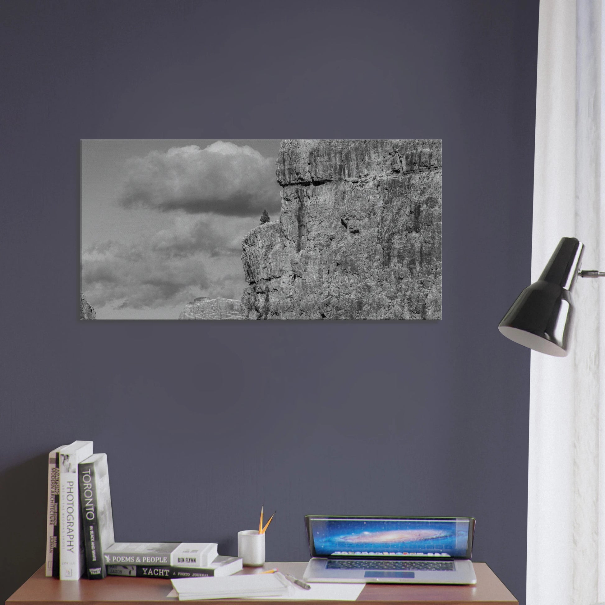 Lonely tree on Dolomite cliff black and white canvas print