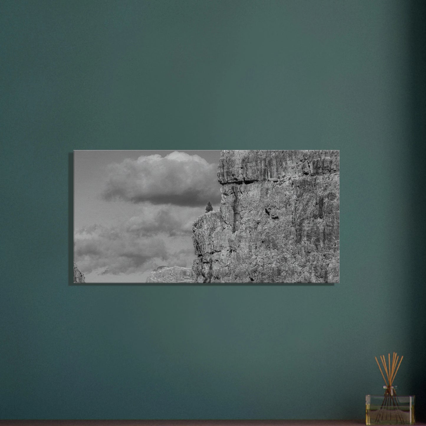 Lonely tree on Dolomite cliff black and white canvas print