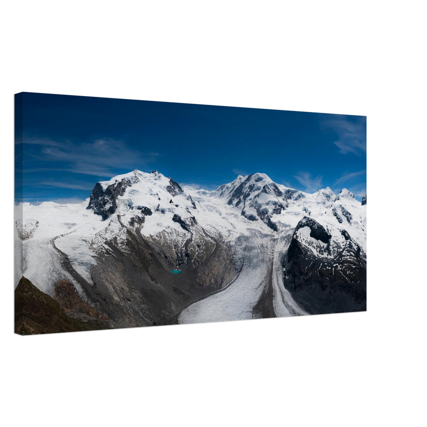 Swiss Alps glacier panoramic canvas print with alpine ice and blue lake