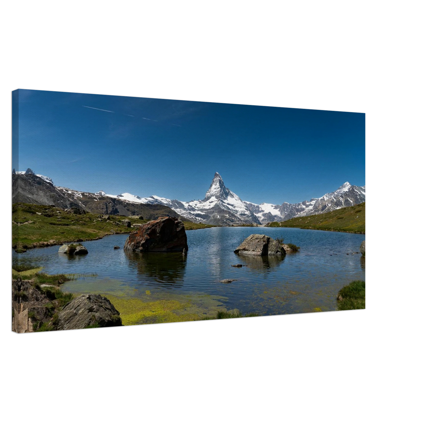 Matterhorn reflection at Riffelsee Lake panoramic canvas print Switzerland