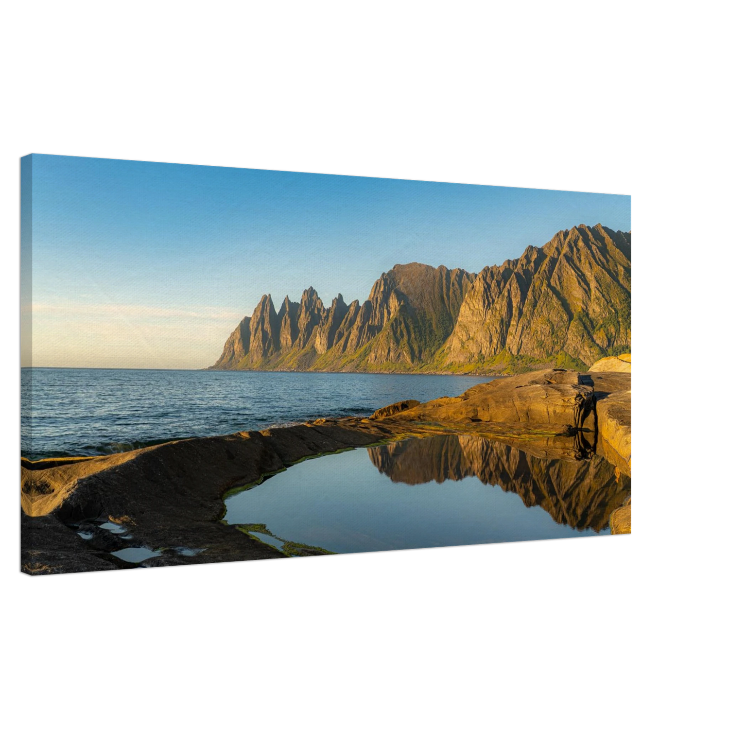 Landscape photography canvas print of Okshornan mountains on Senja island in Norway.